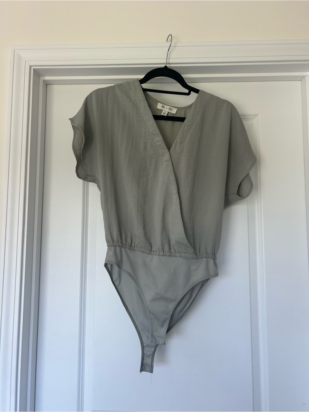 She + Sky Light Gray Wrap-Front One-Piece Bodysuit